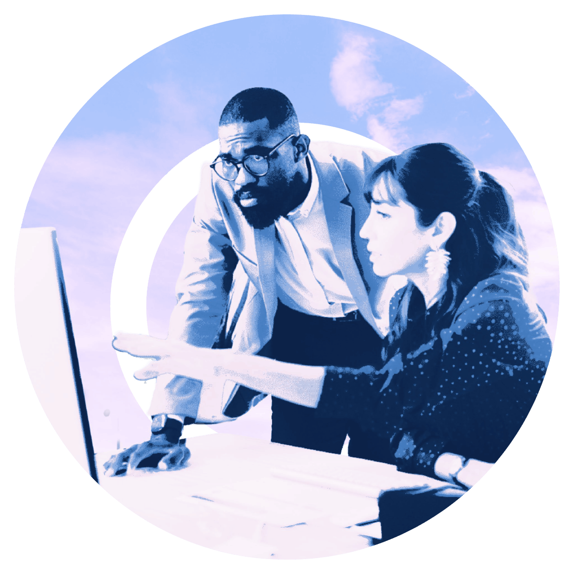 Confident team planning on a laptop