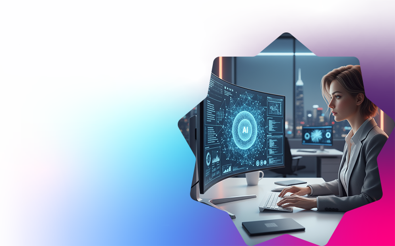 young girl working on a laptop with AI assistance