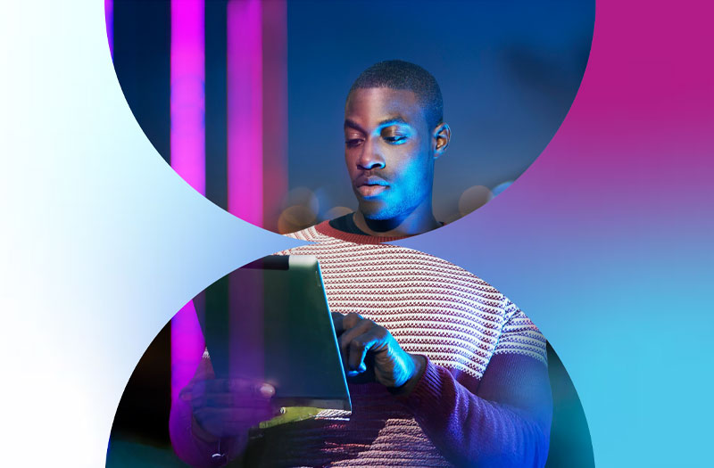 young man using tablet