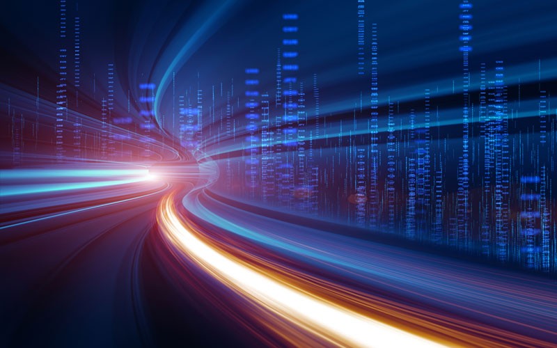 Abstract concept of data moving through a journey