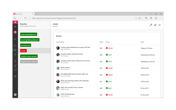 Visual Studio App Center screenshot