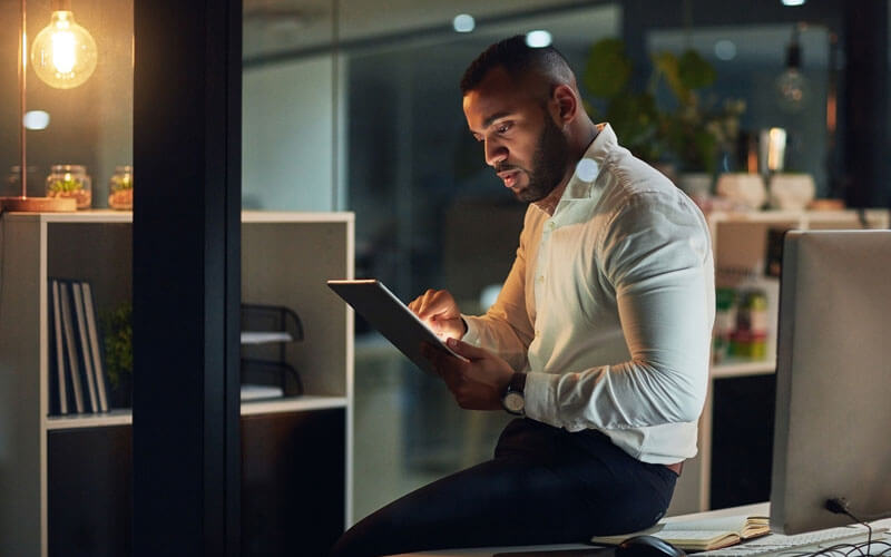 Business professional working late hours